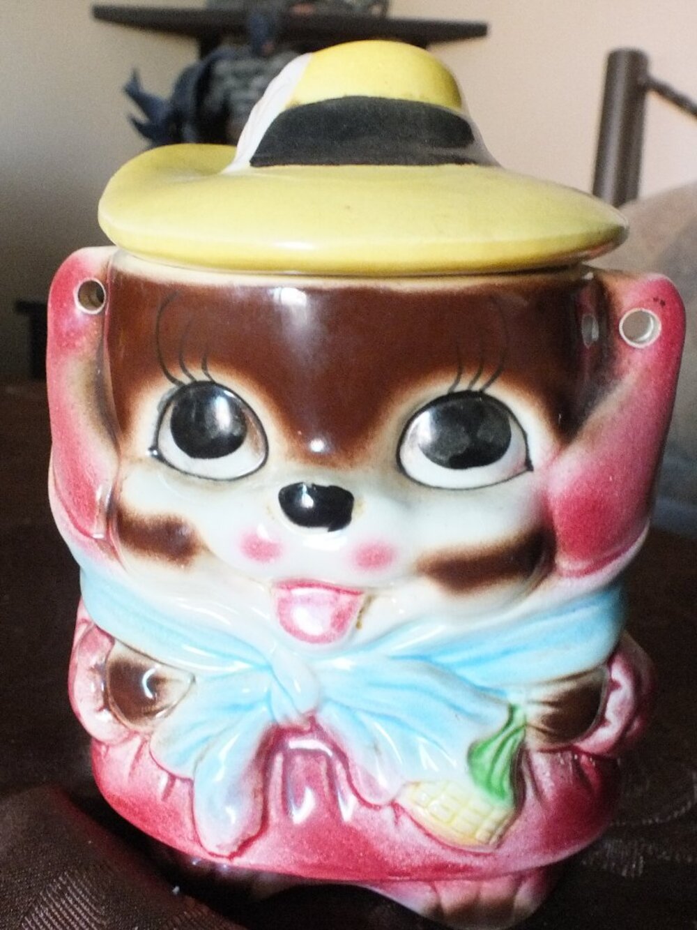 Vintage Lefton ESD Japan Anthropomorphic Dog Small Biscuit Jar/ Sugar Cube Dish